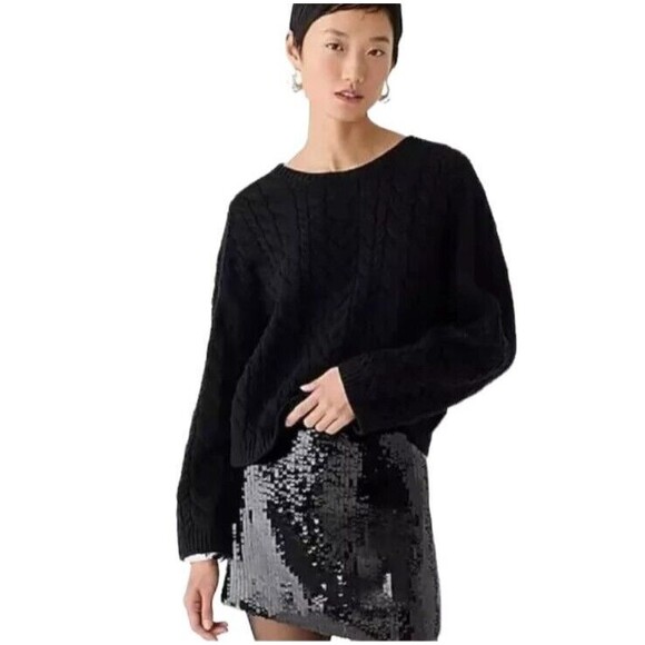 J. Crew Cable Knit Heather Gray Wool Blend w Back Tie Sweater Size M NWT - Picture 3 of 12